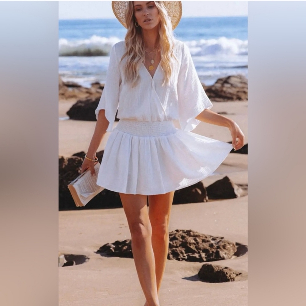 Boho Gauzy Miou Muse White Mini Dress Large
